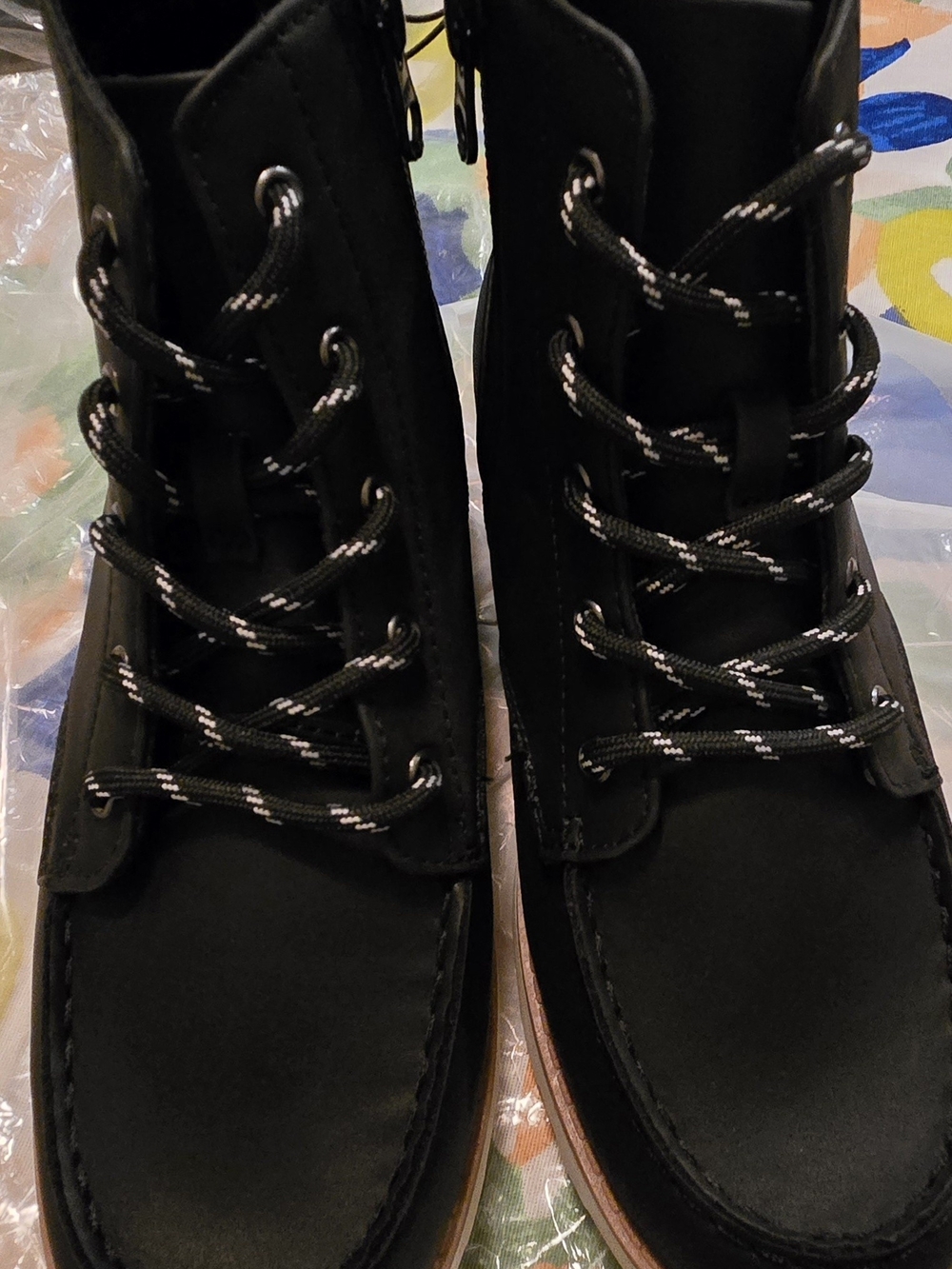 Cat & Jack Black Lace-Up Moc Toe Kids Boots